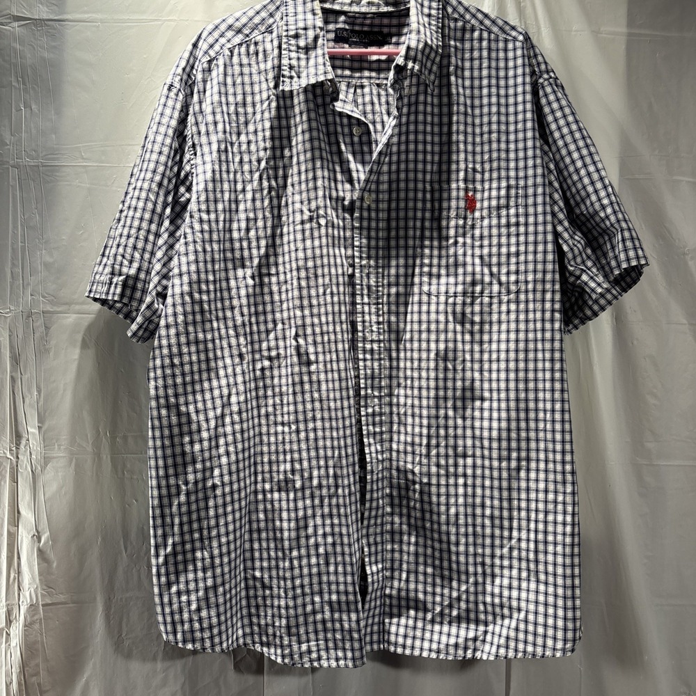 US Polo Assn Button Down Shirt Men's 3XL Plaid Embroidered Pony Short Sleeve